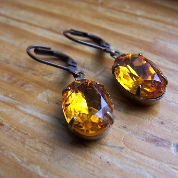 Autumn Vintage Yellow Gold Glass Jewel Necklace Earring Set, November Birthday - Picture 3 of 5